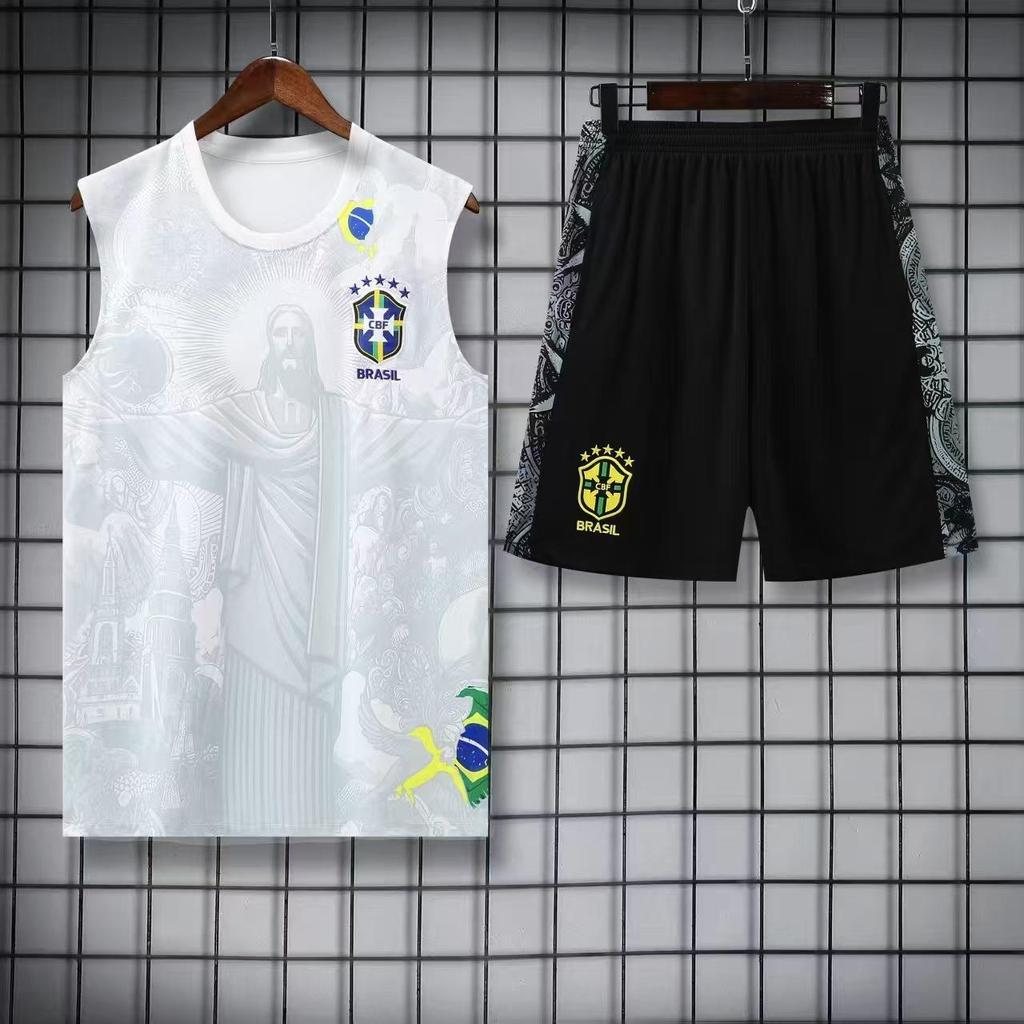Brazil Training Jersey: 2526 Pre-Match Short Sleeve Football Uniform Set for Adults.