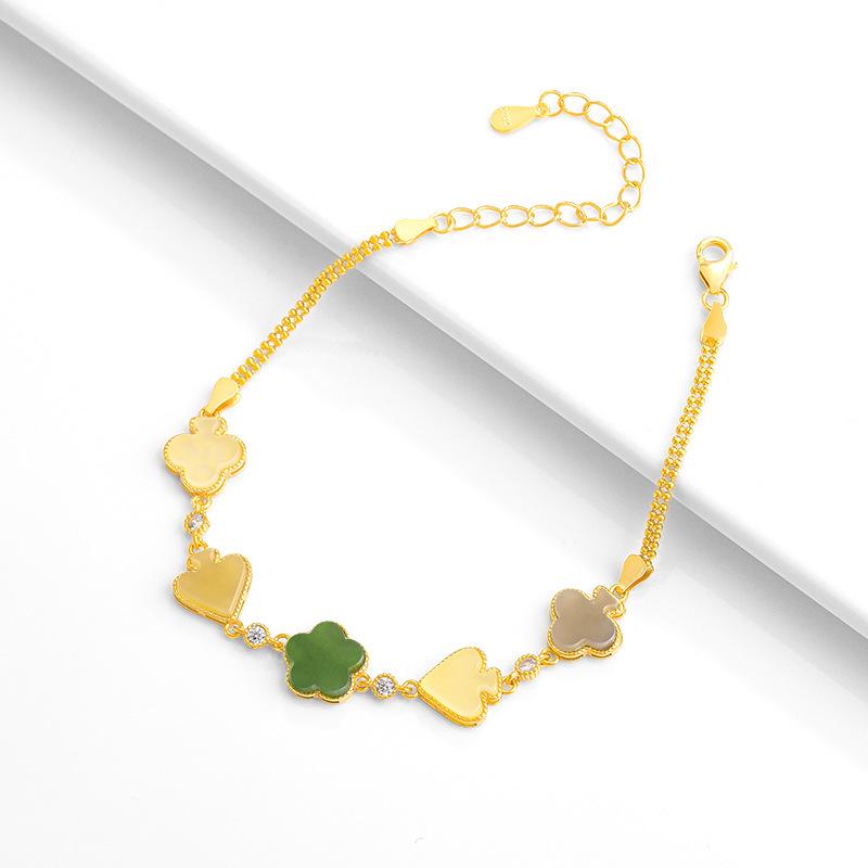 Hetian Jade Peach Heart Bracelet: S925 Silver Inlaid, Multi-Treasure Design - Elegant Women's Fashion Gift