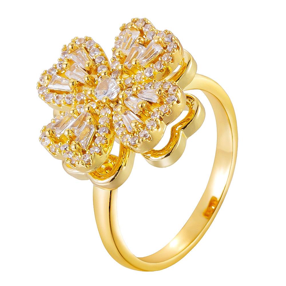 Elegant Women's Adjustable Clover Ring with Micro-set Zirconia - Fashionable, Versatile Accessory