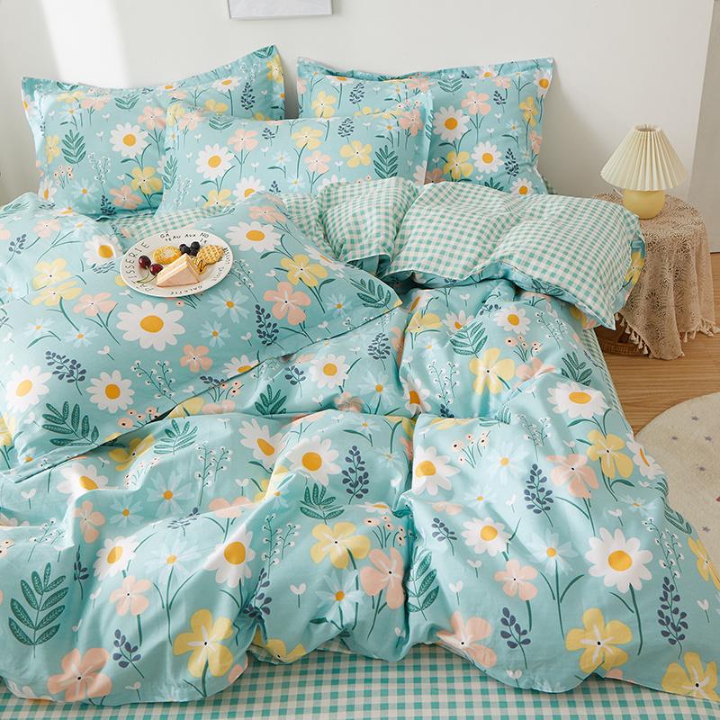 Fresh Floral Duvet Cover Set 100% Cotton Garden Style Pattern Queen Size Bedding Set Quilt Cover with Pillowcases for All Season