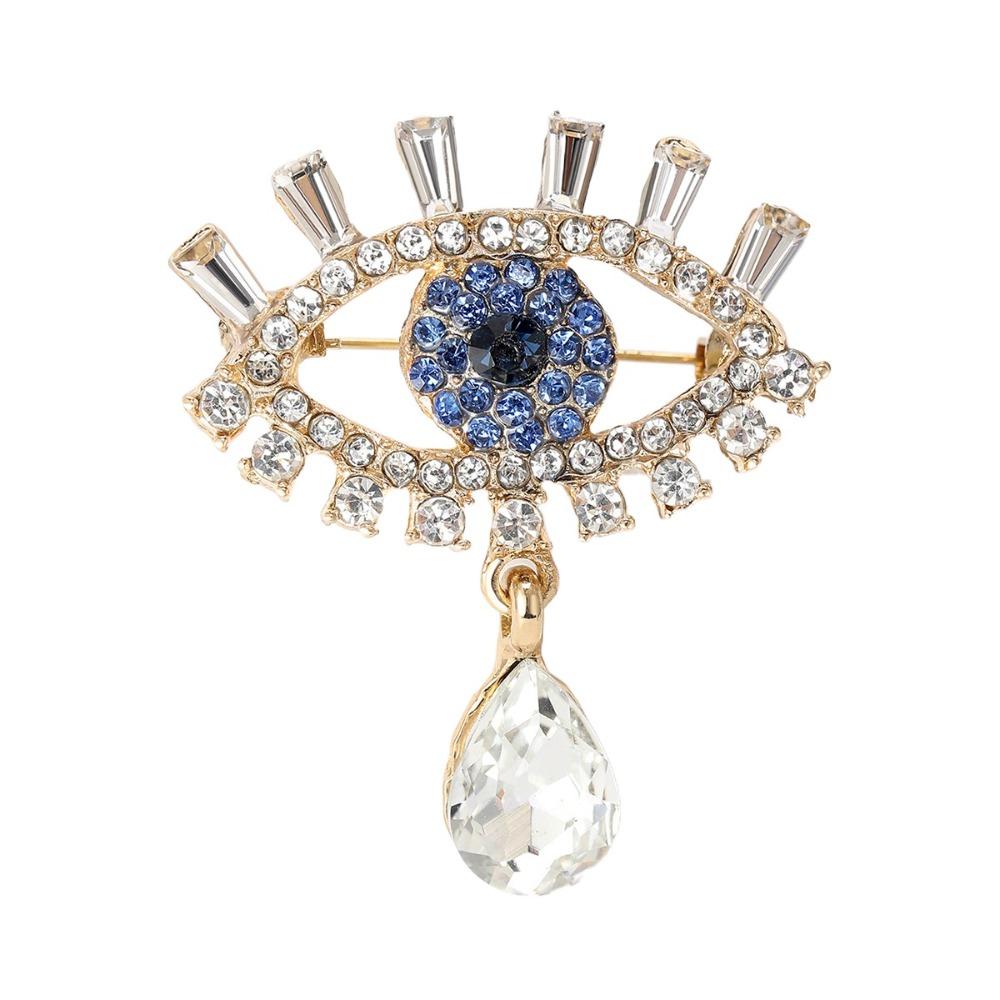 Hollow Out Devil Eye Brooch Pin Crystal Pendant Banquet Clothes Pin Decoration