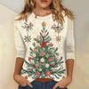 Women's Fashionable Casual Three Quarter Sleeve Christmas Printed Collar Pullover Top