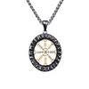 Nordic Odin Logo Stainless Steel Compass Pendant Jewelry Viking Vintage Pirate Bamboo Chain Pendant Necklace