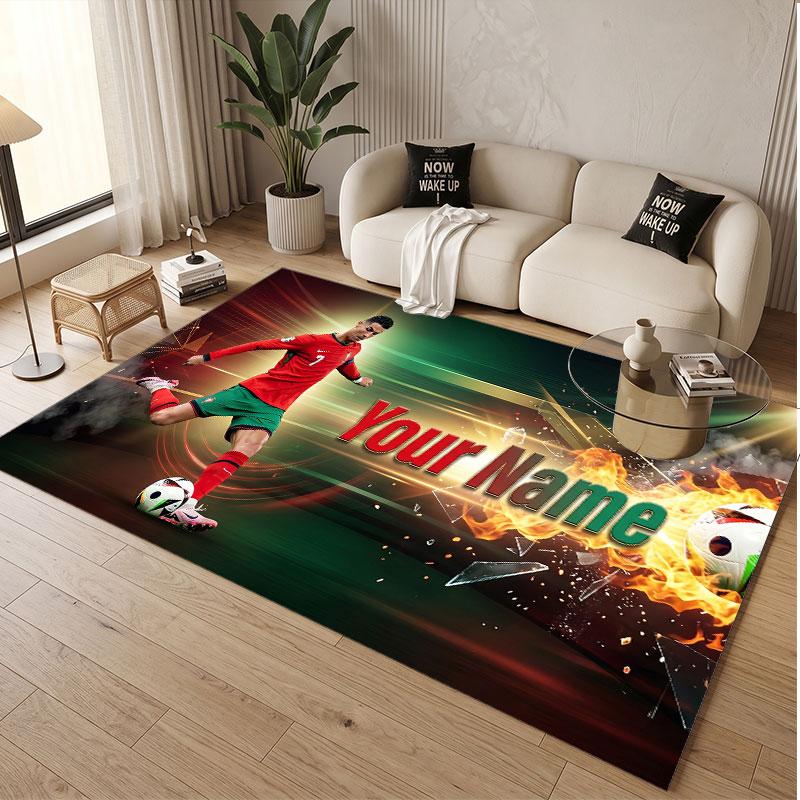Custom Rug Cristiano Ronaldo Pattern Print Name Text Soft Non‑Slip Floor Carpet for Home Indoor Decoration
