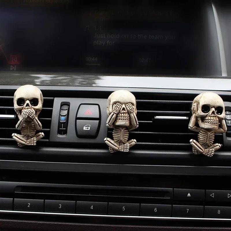 Halloween Skeleton Ghost Car Vent Air Freshener Clip Holder Perfume Diffuser with Fragrance Pads Cool Car Interior Ornaments