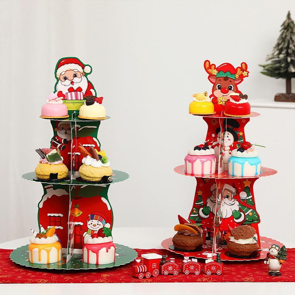 Christmas Cupcake Stand 2 Pieces Christmas Cupcake Holder 3 Tier Dessert Tower Tray for Donut Candy Treat Dessert Pastry Cookie