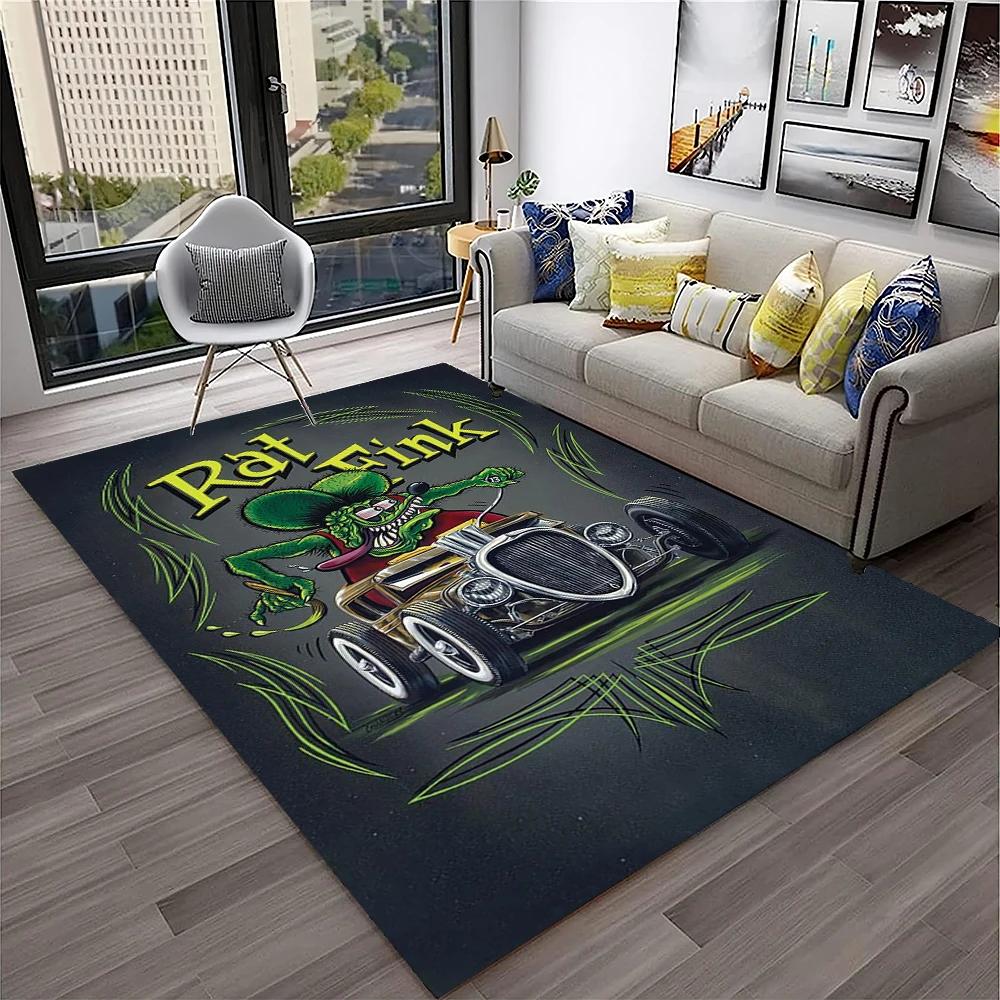 3D Funny Rat Fink Cartoon Movie Carpet Rug for Home Living Room Bedroom Sofa Doormat Decor,kids Play Area Rug Non-slip Floor Mat