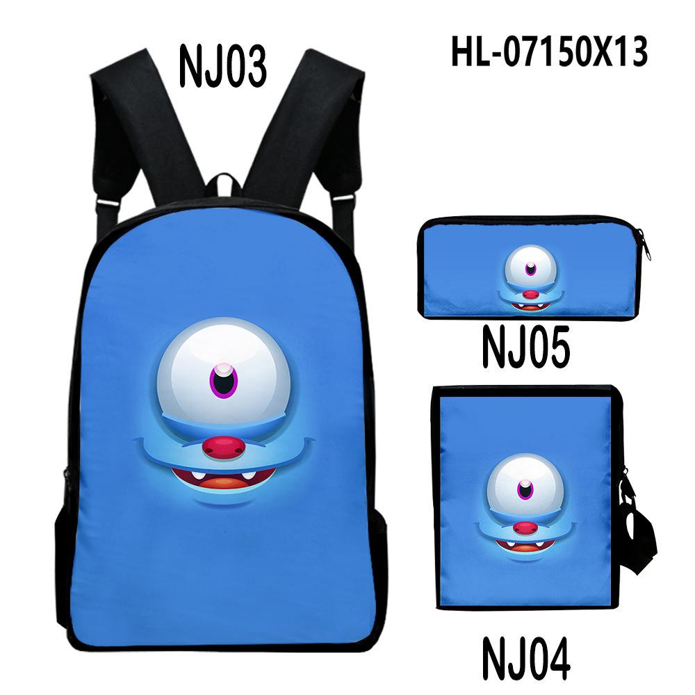 Novelty Classic Monster Face 3D Print 3pcs/Set pupil School Bags Laptop Daypack Backpack Inclined shoulder bag Pencil Case