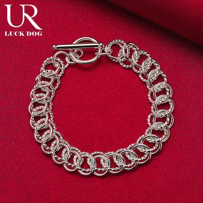 Pulsera de plata de ley 925 con múltiples anillos y hebilla OT, joyería de boda de moda