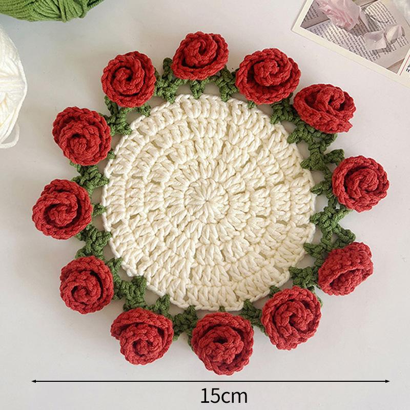 Rose Bouquet Coaster Hand Woven Rose Bouquet Placemat Crochet Flower Placemat Plant Ornament Decor Finished Product Gift