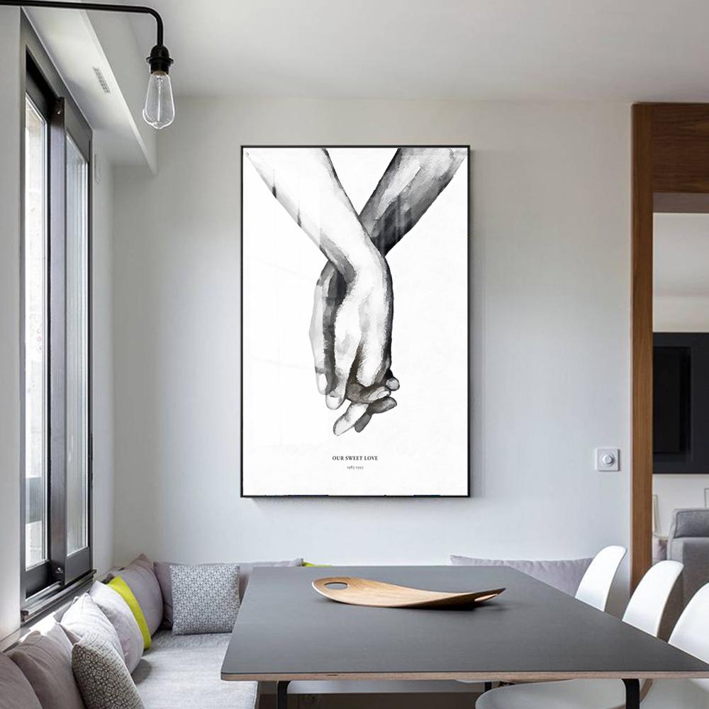 

Скандинавский черно-белый стиль рука об руку холст фреска современный минималистский арт постер спальня коридор бар украшение дома без рамки 21*30cm No Frame