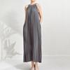 Women's Summer 2025 French Pleat Halter Neck Long Dress - Waist-Slimming High-End Vacation Style