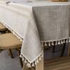 Tablecloth Gray Tassel Dustproof Dining Table Cloth Rectangular Household Cotton And Linen Table Mat