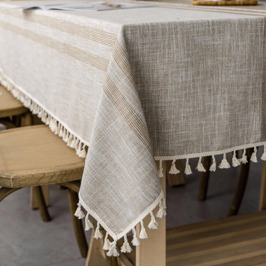 Tablecloth Gray Tassel Dustproof Dining Table Cloth Rectangular Household Cotton And Linen Table Mat