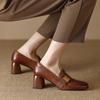 French Leather Single Shoes Women'S Versatile Square Head High Heels Women'S Thick Heel Retro British Casual Small Leather Shoes