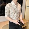 2025 Summer Mens Business Office Shirts Men Casual Short Sleeve Shirt Male Slim Fit Flower Print Shirts Man Fashion Dress Shirt