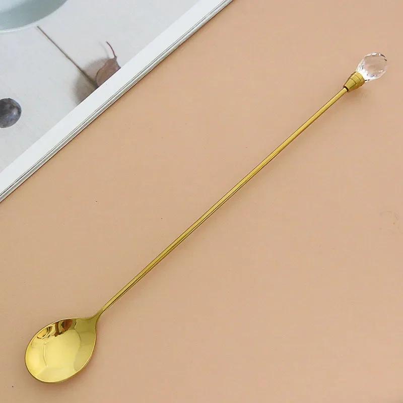 

Чайная ложка из нержавеющей стали с длинной ручкой, алмазная ложка для льда, идеально подходит для десерта, мороженого, кофе, коктейля, кружки