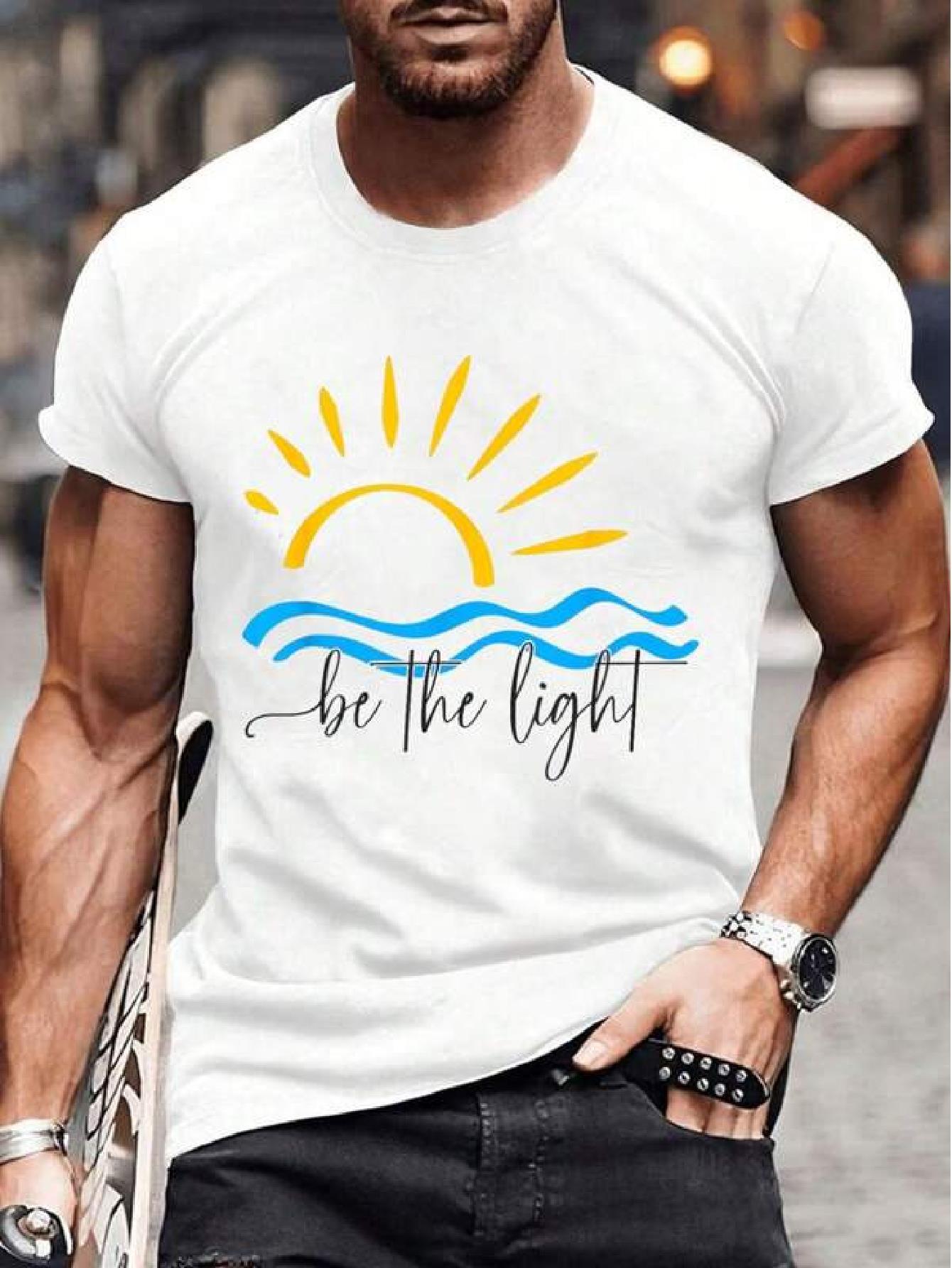 Cotton Casual Printed Round Neck Short Sleeve White T-shirt XXL
