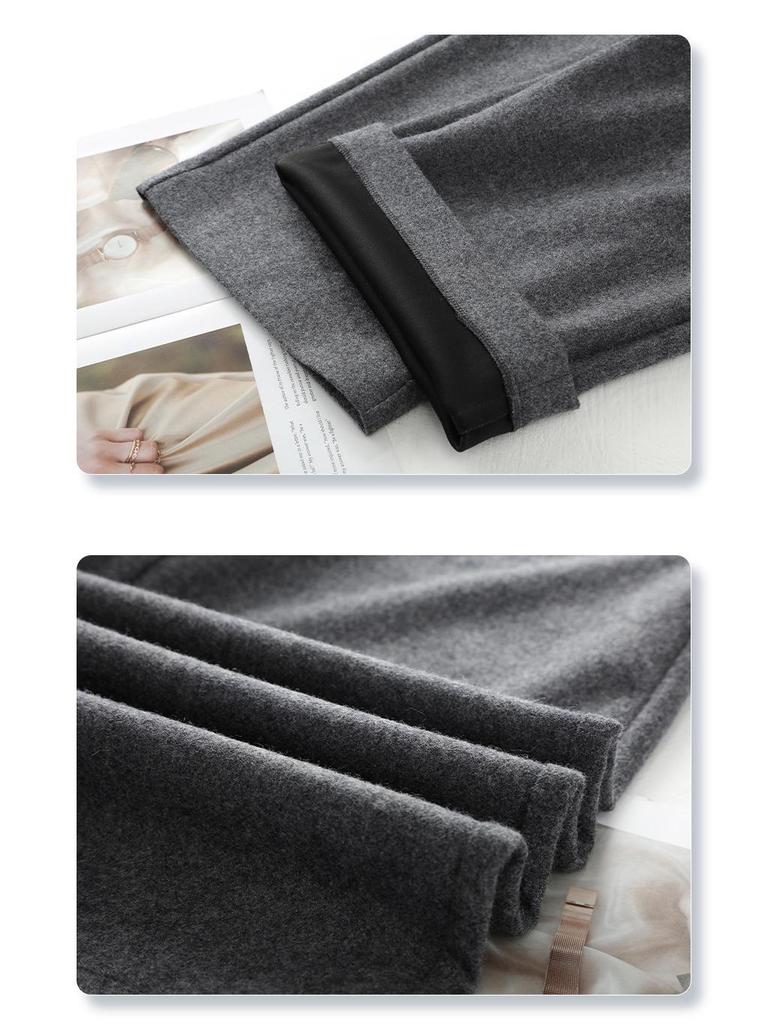 2024 Women's Bestseller Grey Wool Wide-Leg Cropped Pants for Autumn/Winter