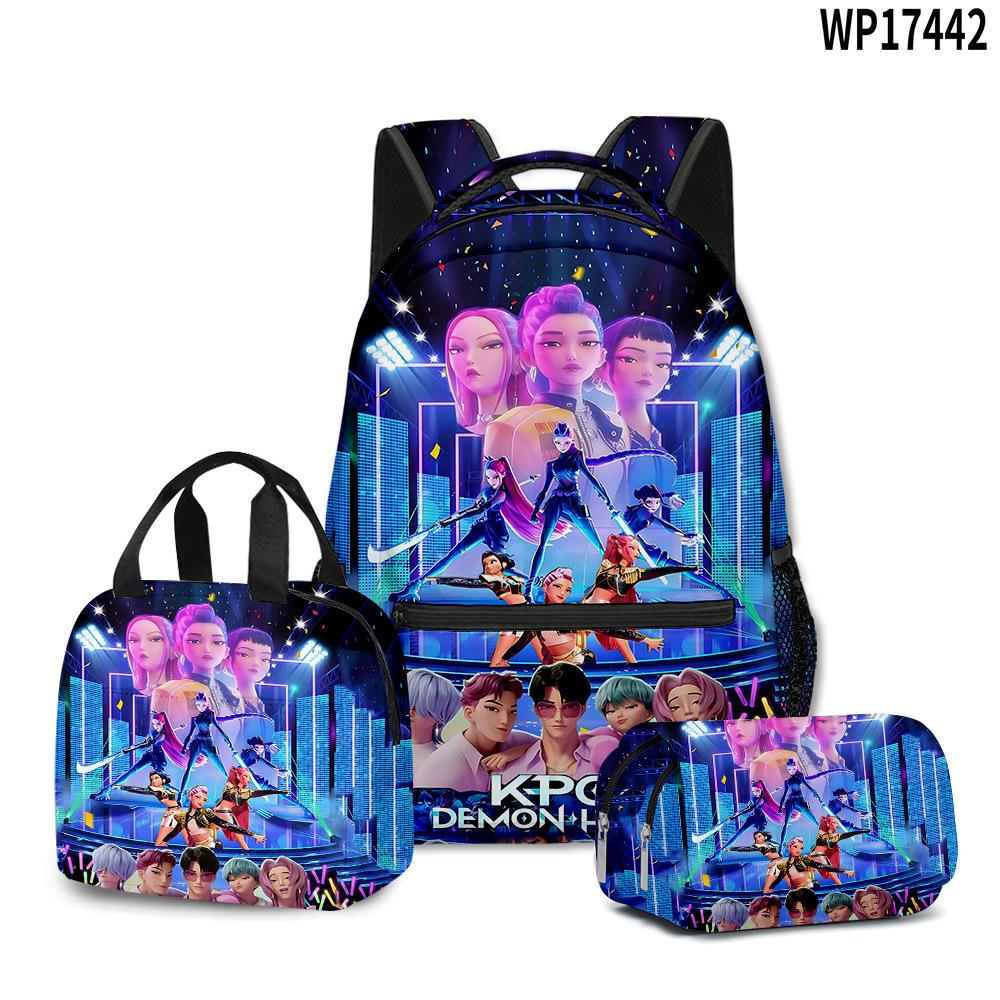 3D Movie K-Pop Demon Hunter Girl Group School Bag Backpack Lunch Bag Pencil Case Three-Piece Set