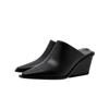 Kaky's New Cow Pasted Leather Pointed Wedge Heels High Heels Women's Shoes Large Slippers Wrapped Half Slippers Sheepskin Footpa