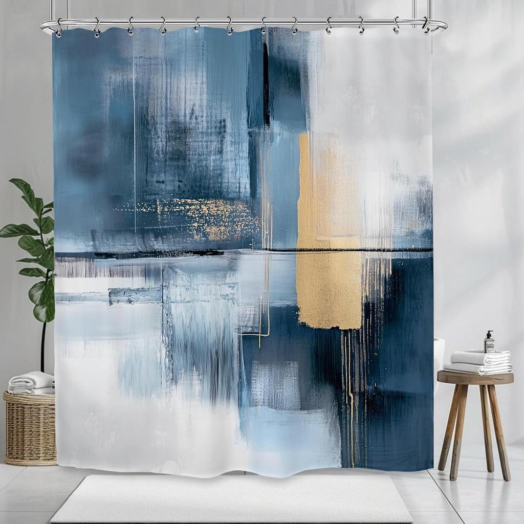Abstract Black Shower Curtain Modern Minimalist Contemporary Geometric Line Neutral Bathroom Set Accessories Decor With