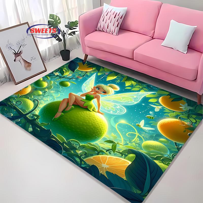 NO.1Cartoon Disney Princess Carpet,Tinker Bell Living Room Bedroom Bed Mat,Comfortable Non-slip Durable Rug,Machine Washable Rug