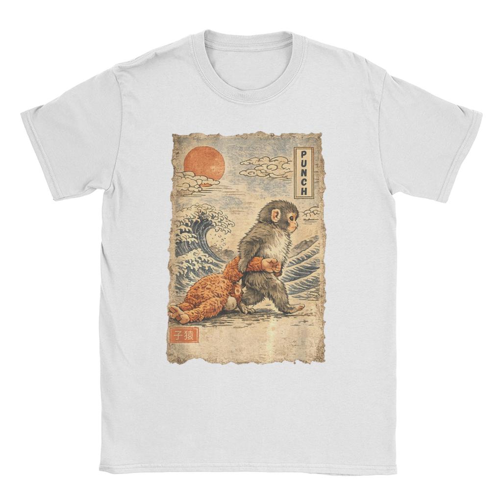 Kawaii Baby Monkey Punch Cute Japanese Macaque UkiyoE TShirt Beach Hippie T Shirts Couple Cotton O Neck Clothing Short Sleeve