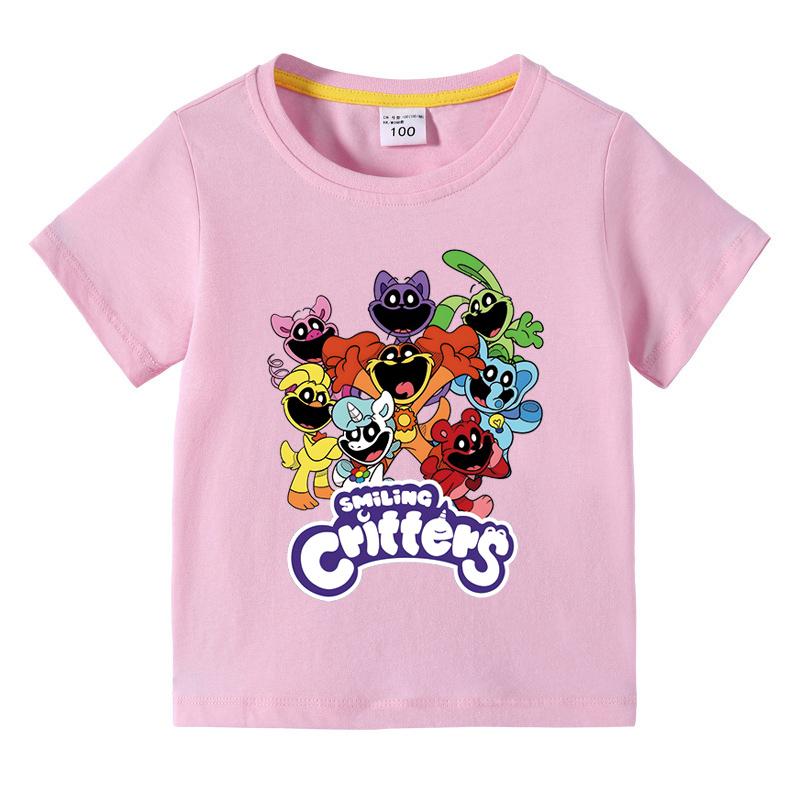 Smiling Critters Children's Clothing Kawaii Cartoon Funny T-Shiirt Boys Short Sleeve Fashion Tops 3-14Years Kids Summer Clothes