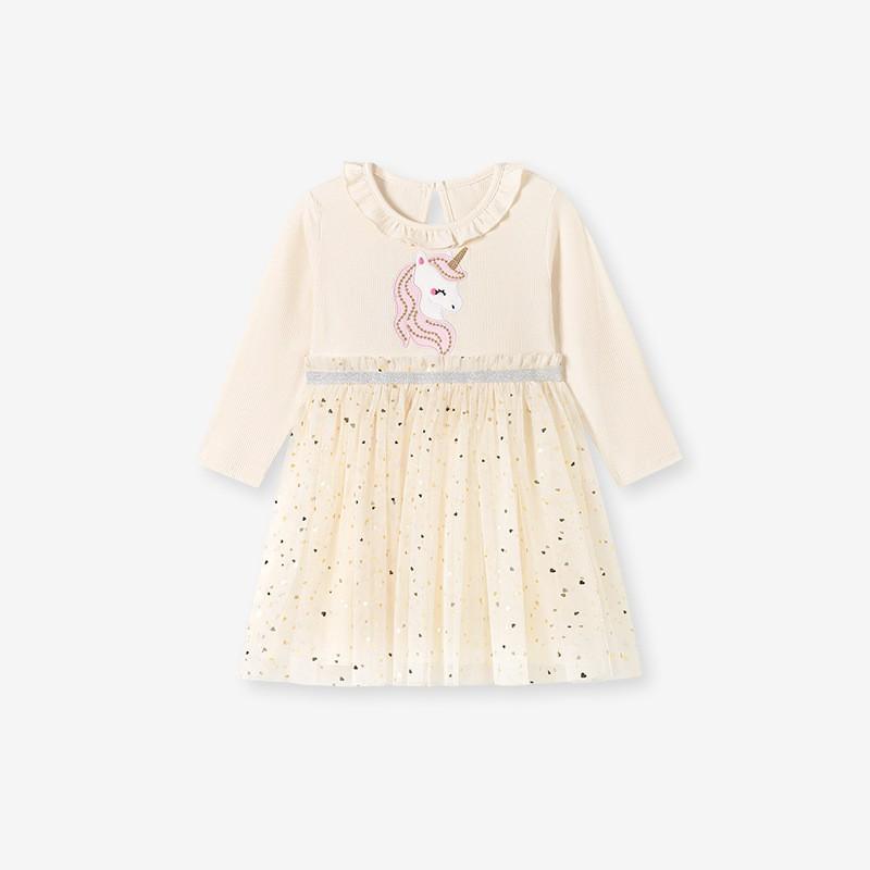 Girls Long Sleeve Princess Dress With Tulle Skirt Cotton Blend Toddler Outfit