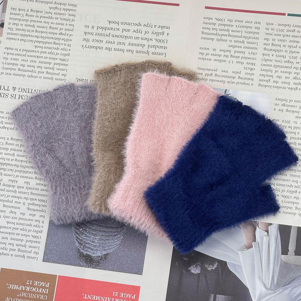 Wiatroodporne pluszowe rękawiczki damskie zimowe ciepłe studenckie rękawiczki z klapką z odkrytymi palcami outdoorowe półpalcowe pogrubione rękawiczki do pisania