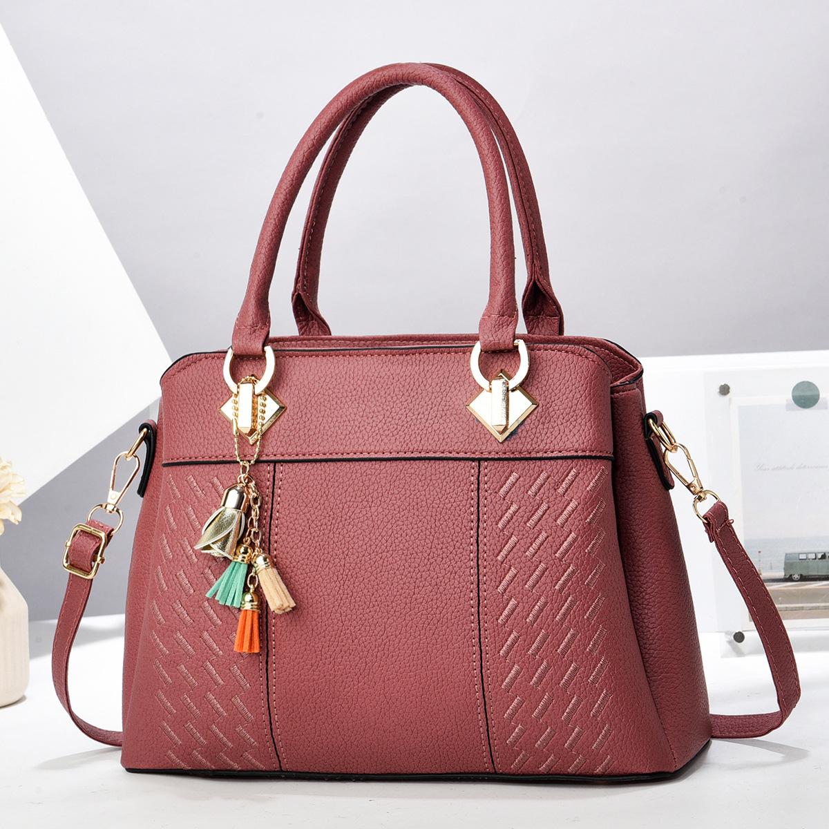 Dames Kwastje Leren Handtassen Tote Geborduurde Schoudertas Met Tophandvat 31cm*14cm*23cm brown