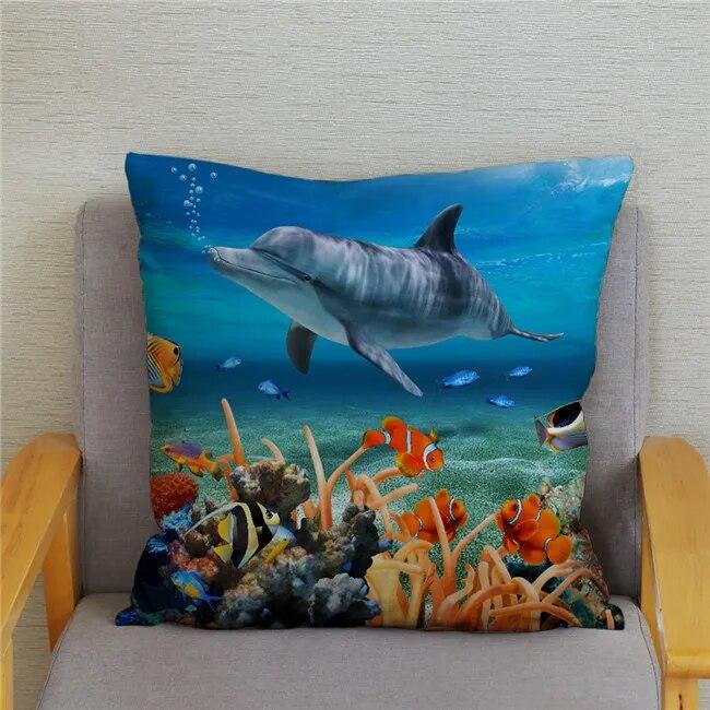 Cushion Cover Ocean Dolphin Pattern Underwater World Print Pillow  Kids Sofa Home Decor