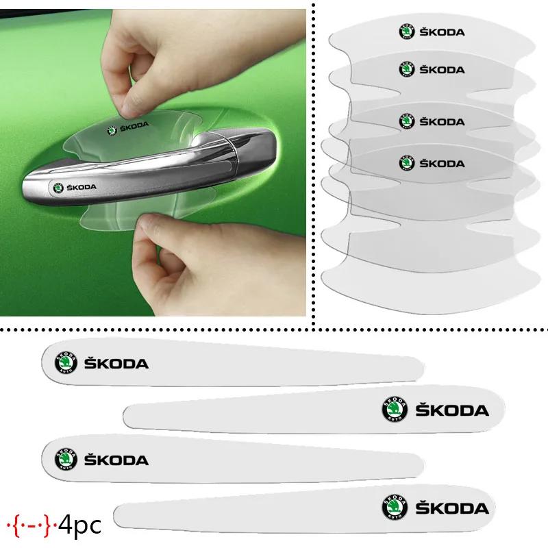 8Pcs Transparent Car Door Handle Protector Film Anti Scratch Stickers For Skoda Octavia Fabia Rapid Yeti Superb A5 A7 VRS VII zao466