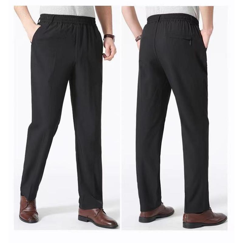 Summer Thin Ice Silk Pants Men's Elastic Waist Casual Loose Straight Middle-aged Elderly Dad Quick-drying Pants