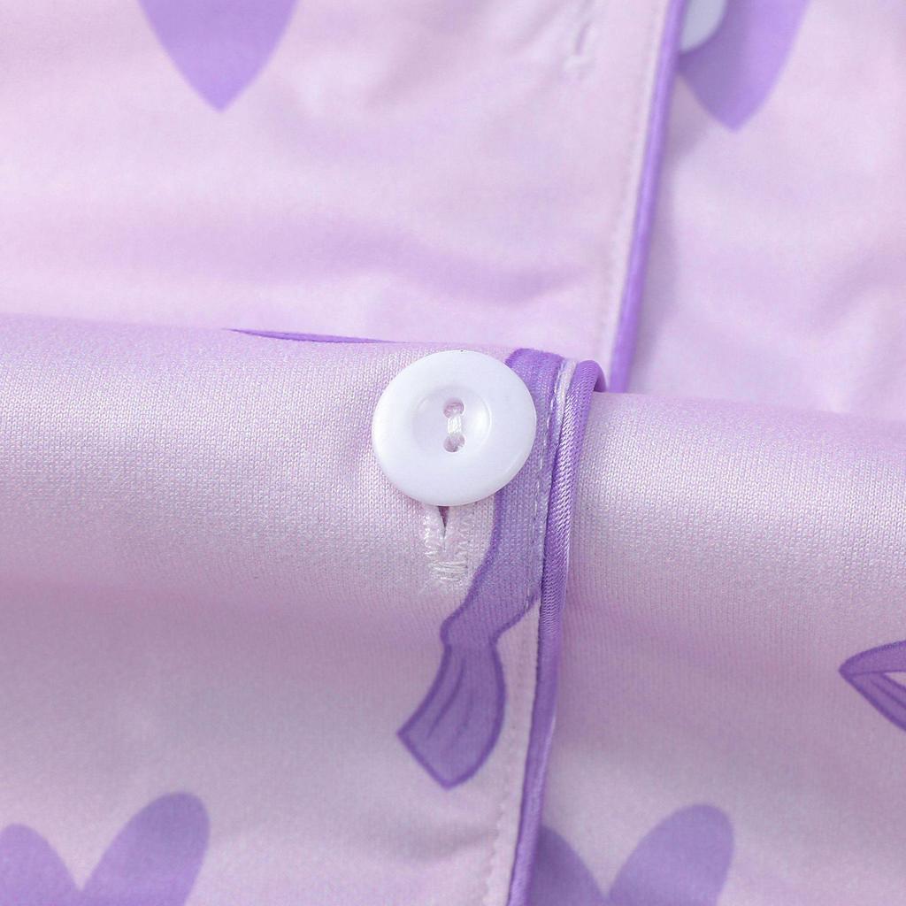 Set Pigiama con Stampa Fiocco e Revers: Completo Estivo a Maniche Corte e Pantaloncini Larghi da Donna