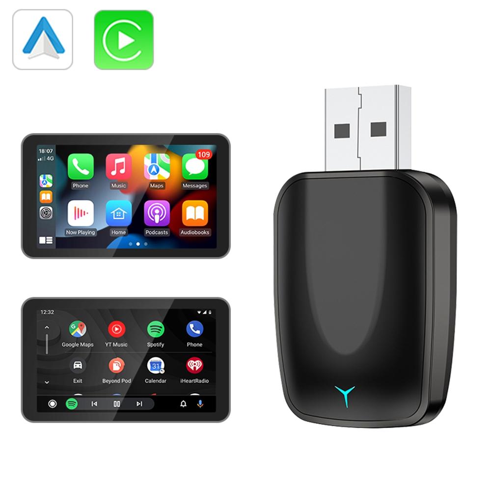 AB051E 2 in 1 CarPlay Android Auto Wireless Adapter Bluetooth-Compatible WiFi Connection USB Dongle
