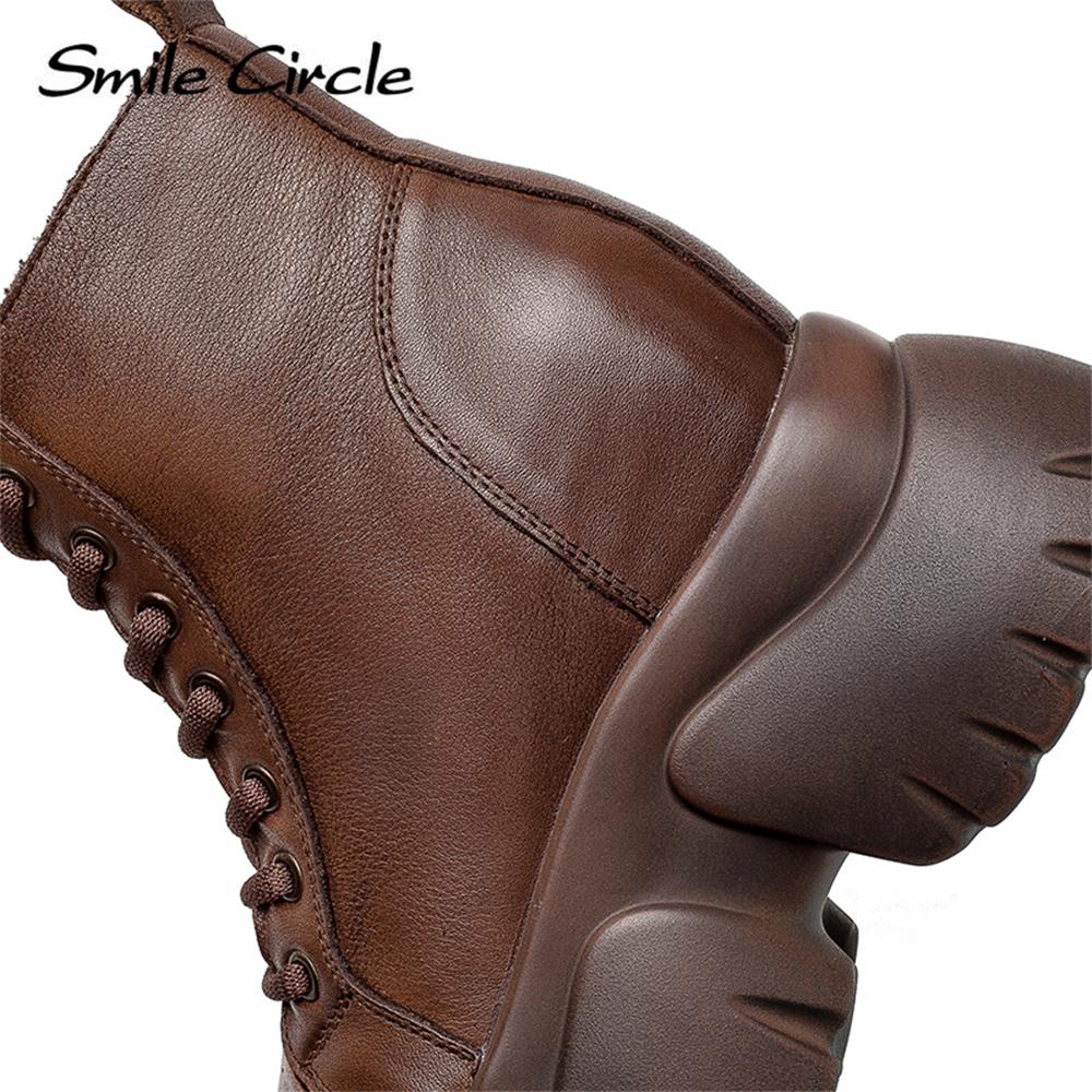 Bottines en cuir véritable pour femmes, bottines à plateforme avec fermeture éclair latérale, à la mode, à fond épais