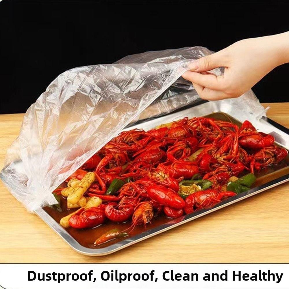 50Pcs Elastic Band Disposable Tray Cover Stretchable Plate Bowls Caps Food Saver Bag