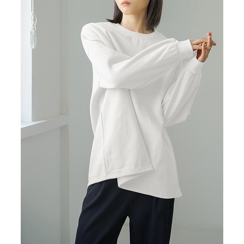 Velvet Thickened Large Version of Solid Color Sweatshirt for Women Loose Pure Cotton Top for Women's