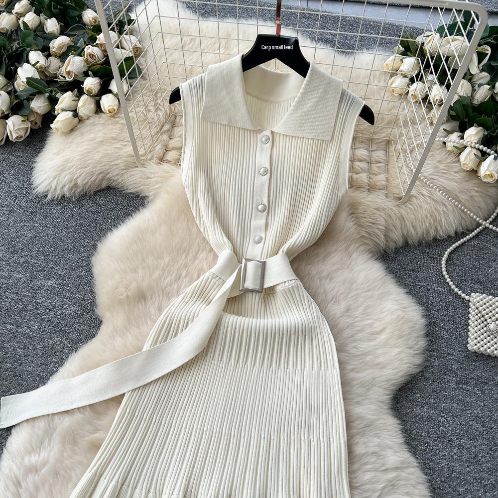 S2026 European & American Sleeveless Knit A-Line Dress: Slimming, Waist-Cinched, Stylish Summer Fashion