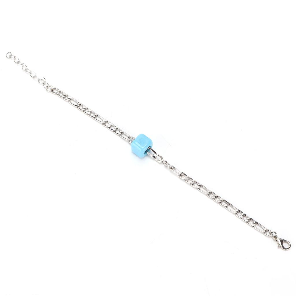 Glass Bead Bracelet Square Big Hole Blue Glass Bead Geometric Bracelet for Decoration GiftGiving(White Gold Bracelet )