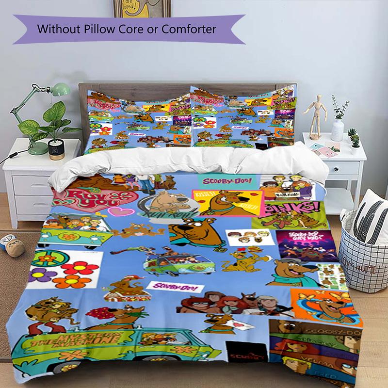 3pcs Duvet Cover Set (1*Duvet Cover + 2*Pillowcase, Without Core), Scooby Print Bedding Set, Bedroom Decor, All‑Season, Birthday Gift