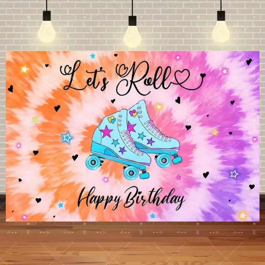 

Roller Skating Shoes Theme Birthday Party Decoration Banner 80s 90s Neon Lights Rainbow Disco Background Photography Backdrop 120x90 CM