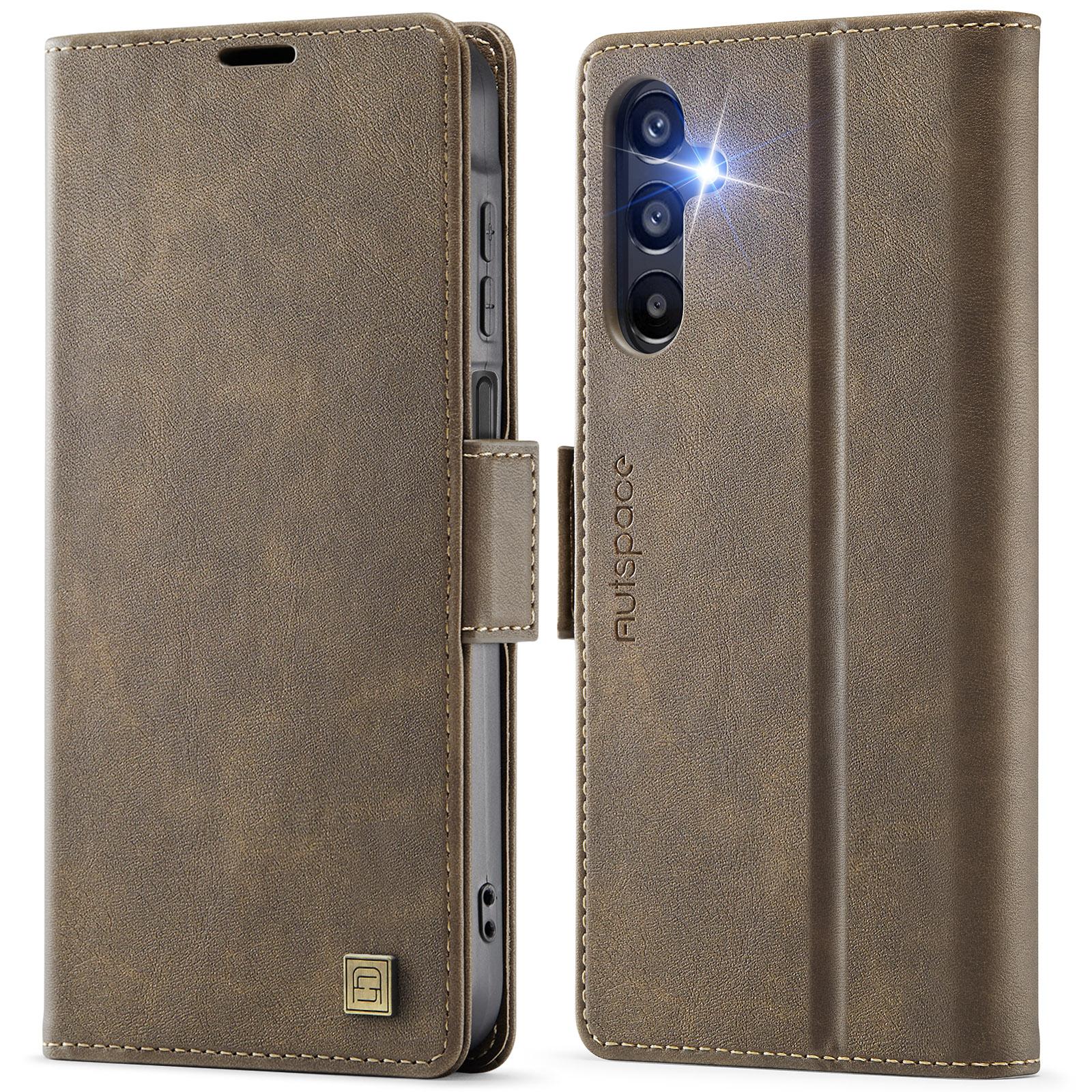 

Чехол для Samsung Galaxy A14 4G/Galaxy A14 5G AUTSPACE A11 Блокировка RFID Ретро Кожаный Чехол-кошелек для мобильного телефона Brown