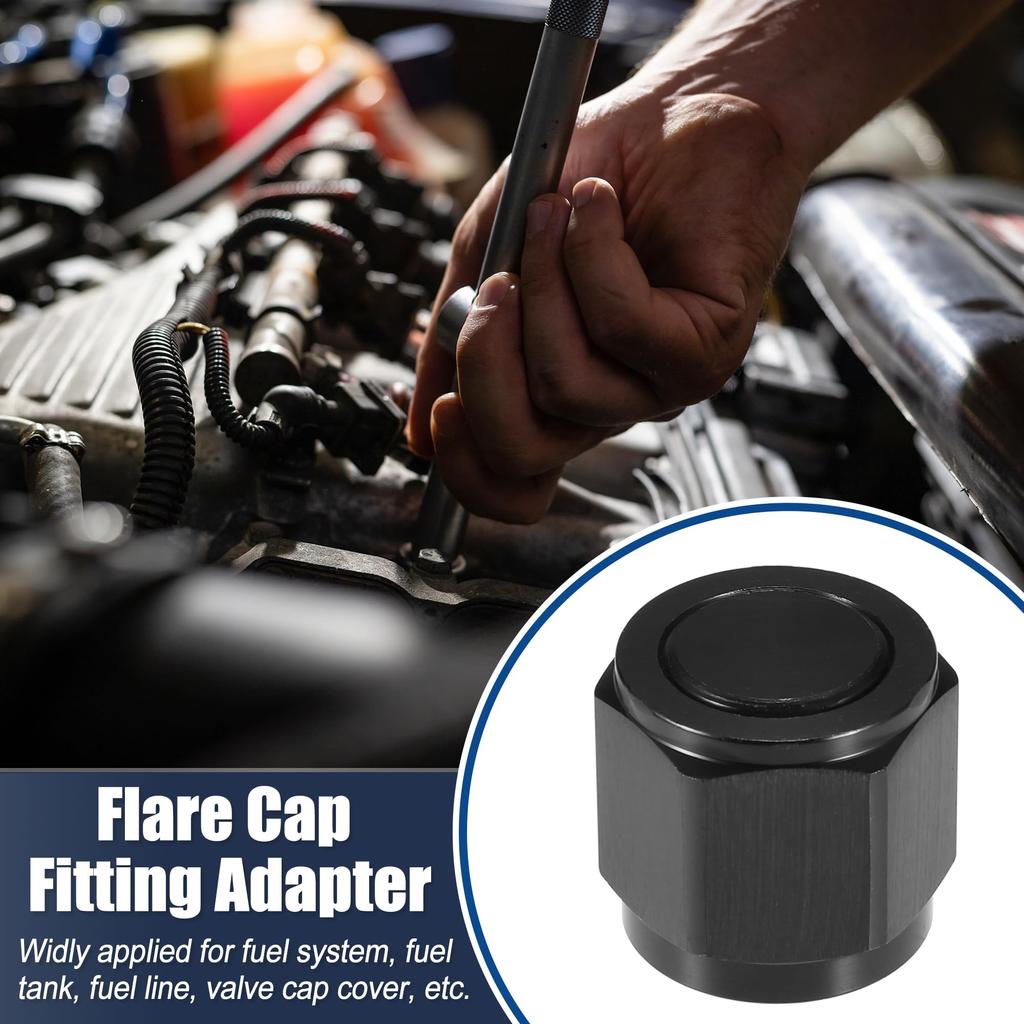ACROPIX Female Flare Cap Port Plug Block Off Fitting Nut Adapter Universal Black 4pcs AN10