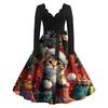 Women's Casual And Fashionable V-neck Long-sleeved Christmas Printed Dress