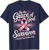 "By The Grace God I'm A Survivor" Breast Cancer Survivor T-Shirt Women Short Sleeve Breast Cancer Awareness T Shirt