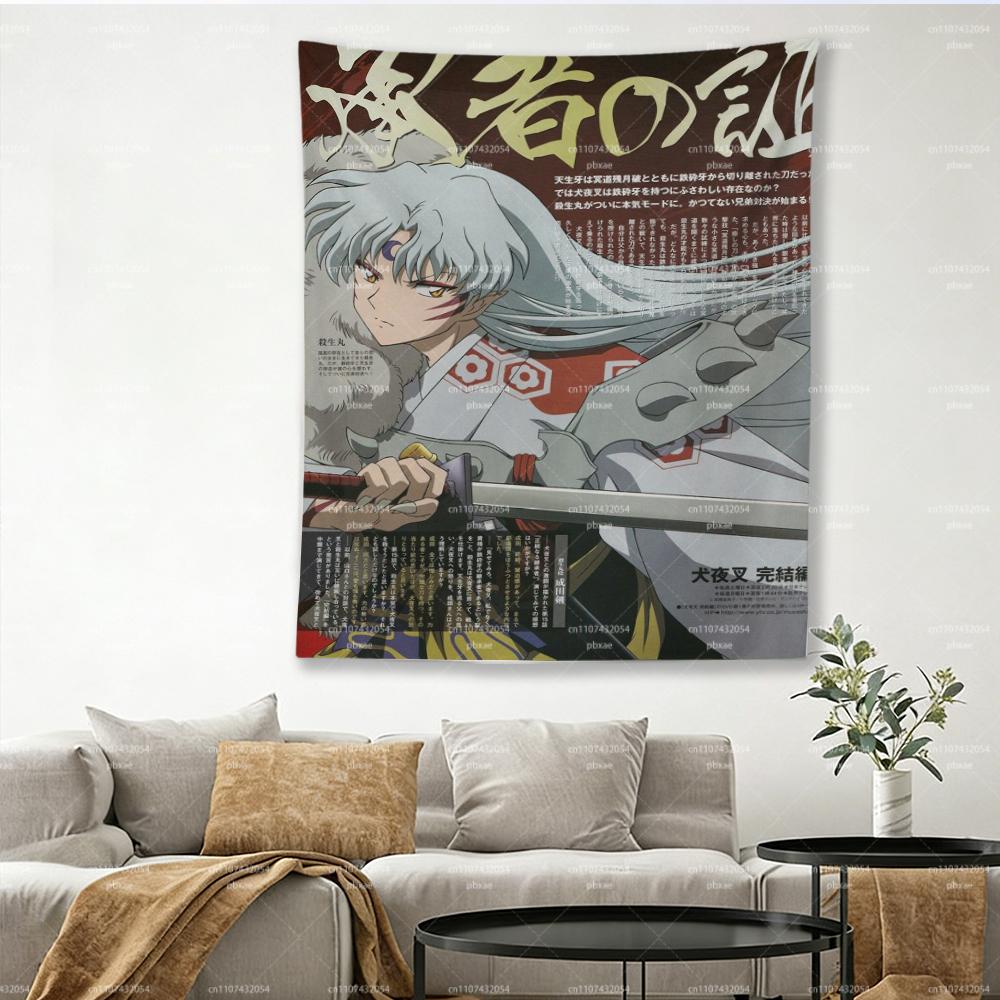 1PC Inuyasha Sesshomaru Tapestry Vintage Anime Manga Wall Hanging Japanese Retro Print Decor for Bedroom  Living Room Printed