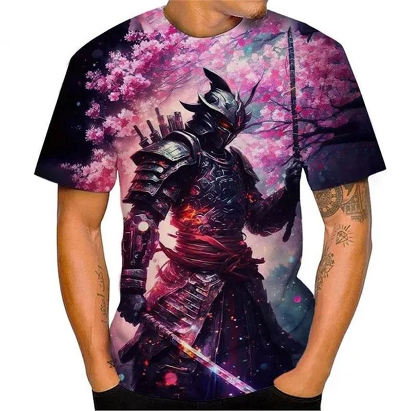 Japanischer Samurai 3D-gedruckt Herren Damen Mode Streetwear Übergroß Kurzarm T-Shirt Tops Herrenbekleidung